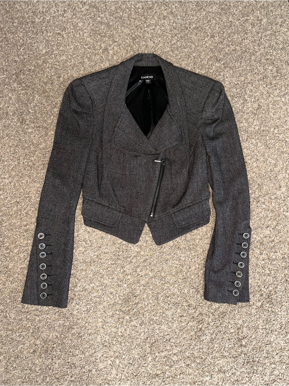 NWOT! Bebe Charcoal Cropped Military Style Jacket size 0